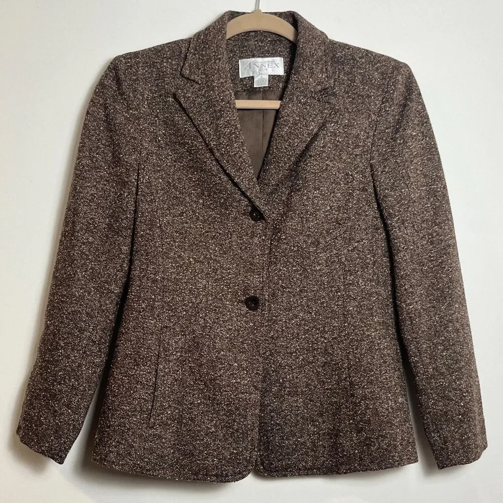 Casual Corner Annex Petite Suit Set Multi Brown Tweed Skirt 0P & Blazer 4P
